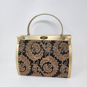 VTG 1950s Natalizio Of Miami Handbag Gold Metal Brown Black Paisley Damask MCM